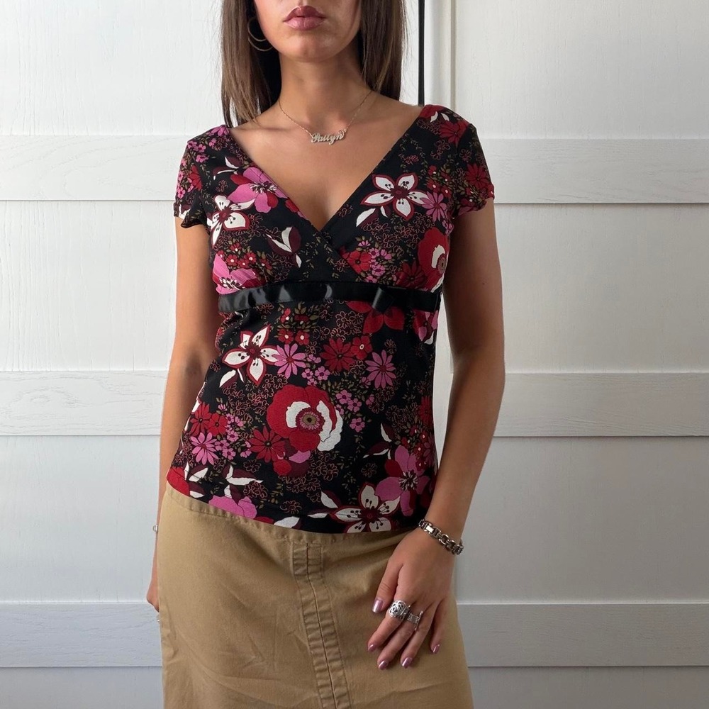 Self Esteem Floral Surplice Top